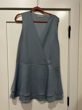 Sleeveless V-Neck Layered Hem Midi Dress in Steel Blue